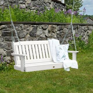 Lehigh 4 ft. 2-Person White Recycled Plastic Porch Swing | The Home Depot