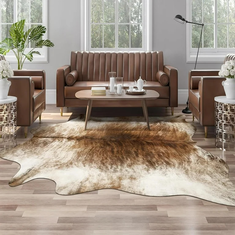 Noahas Faux Cowhide Area Rug Super Soft Mat Carpet Cow Print Rugs for Bedroom Living Room, 4.6'x5... | Walmart (US)