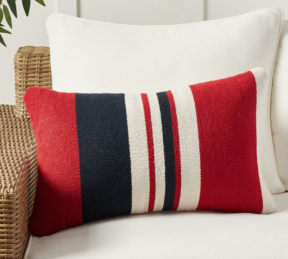 Modern Farmhouse Multi Striped Outdoor Lumbar Pillow | Pottery Barn (US)