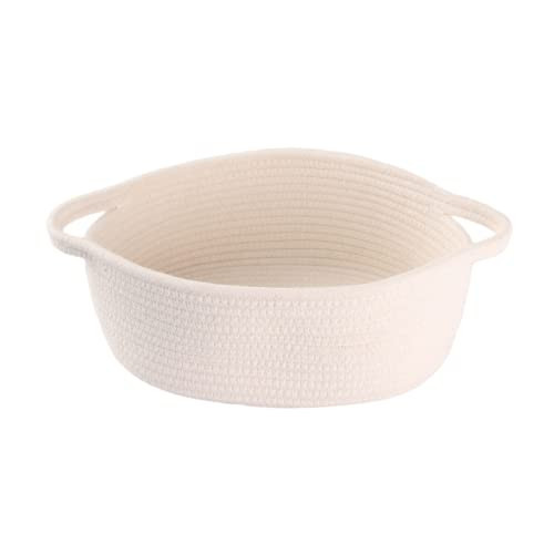 Small Woven Basket Cute Oval Cotton Rope Gifts Basket with Handle Empty Baby Wicker Storage Basket Nursery Box Bin Kids Organizer Cat Dog Toy Basket Easter Basket White | Amazon (US)