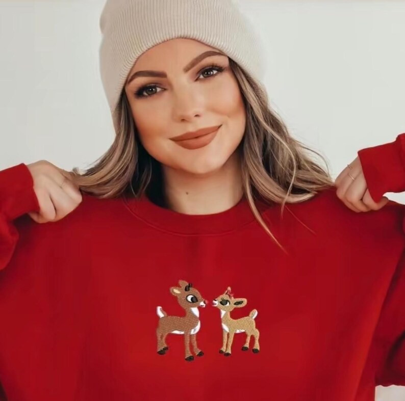 Rudolph + Clarice | Christmas Embroidered Crewneck - Etsy | Etsy (US)