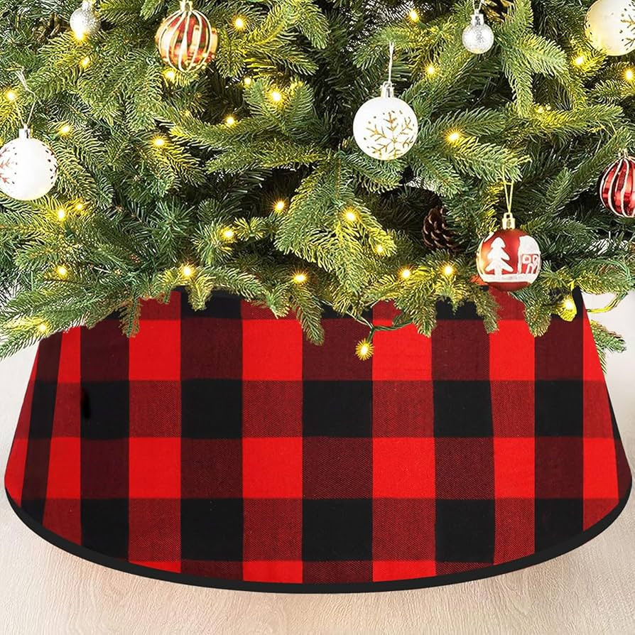 24 Inch Christmas Tree Collar Red and Black Round Buffalo Plaid Tree Ring Rustic Farmhouse Christ... | Amazon (US)