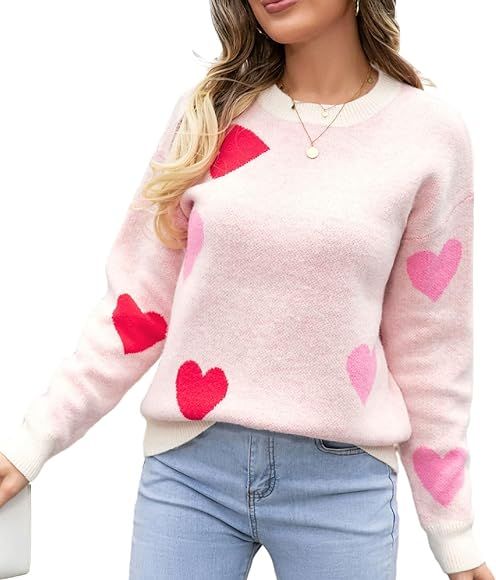 KMBANGI Women Heart Print Sweatshirt Romantic Oversized Sweater Valentine's Day Love Graphic Long... | Amazon (US)