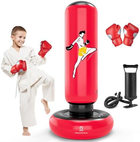 QPAU Kids Punching Bag Toy with Boxing Gloves, 66 Inch Larger Stable Kids Inflatable Boxing Bag S... | Amazon (US)