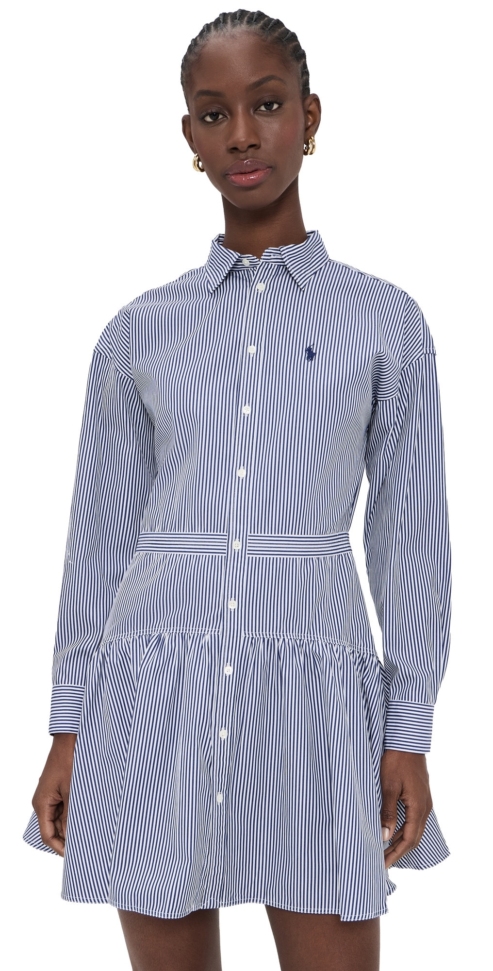 Polo Ralph Lauren Collared Long Sleeve Shirt Dress White/Fall Royal 0 | Shopbop