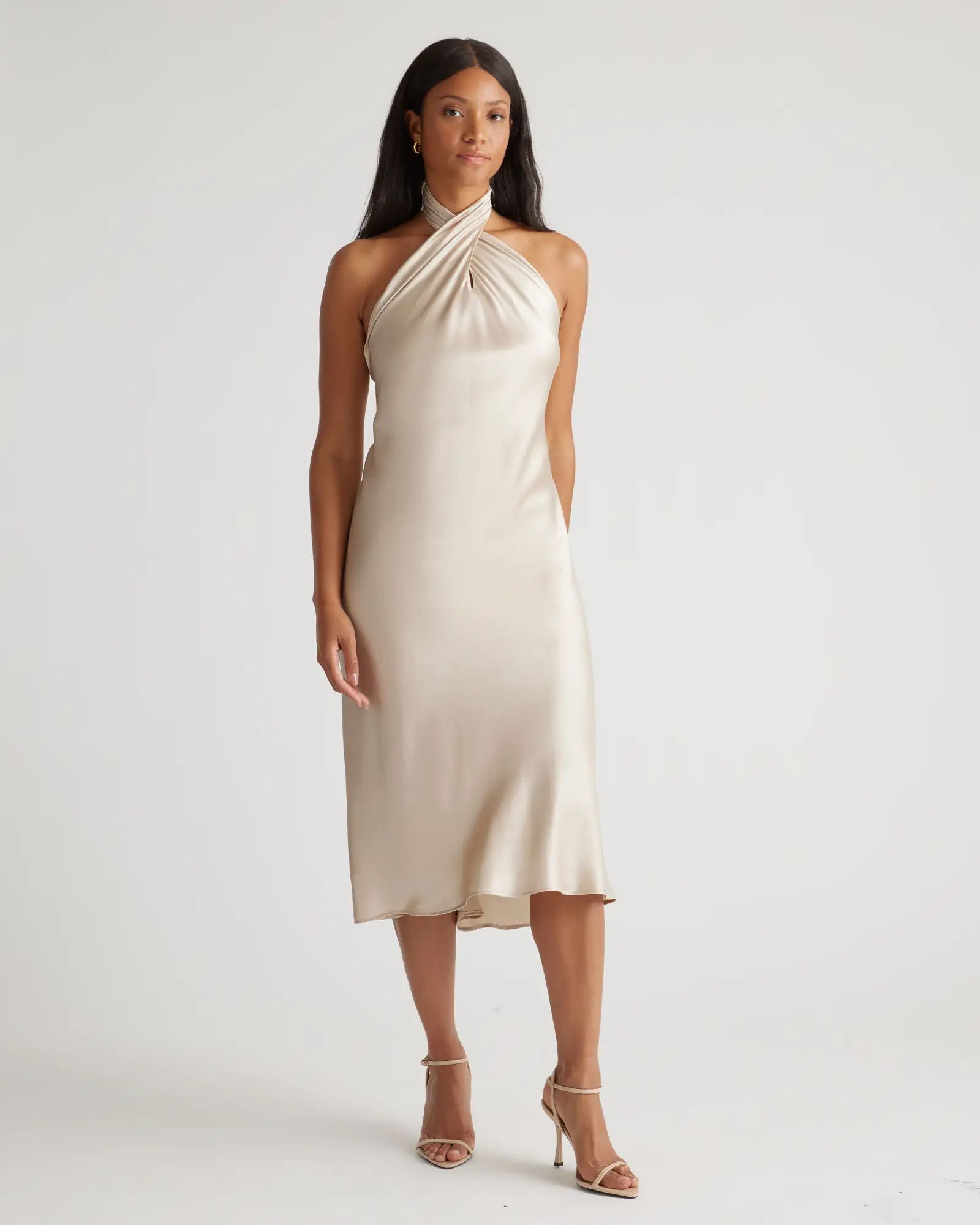 100% Washable Silk Twist Halter Midi Dress | Quince