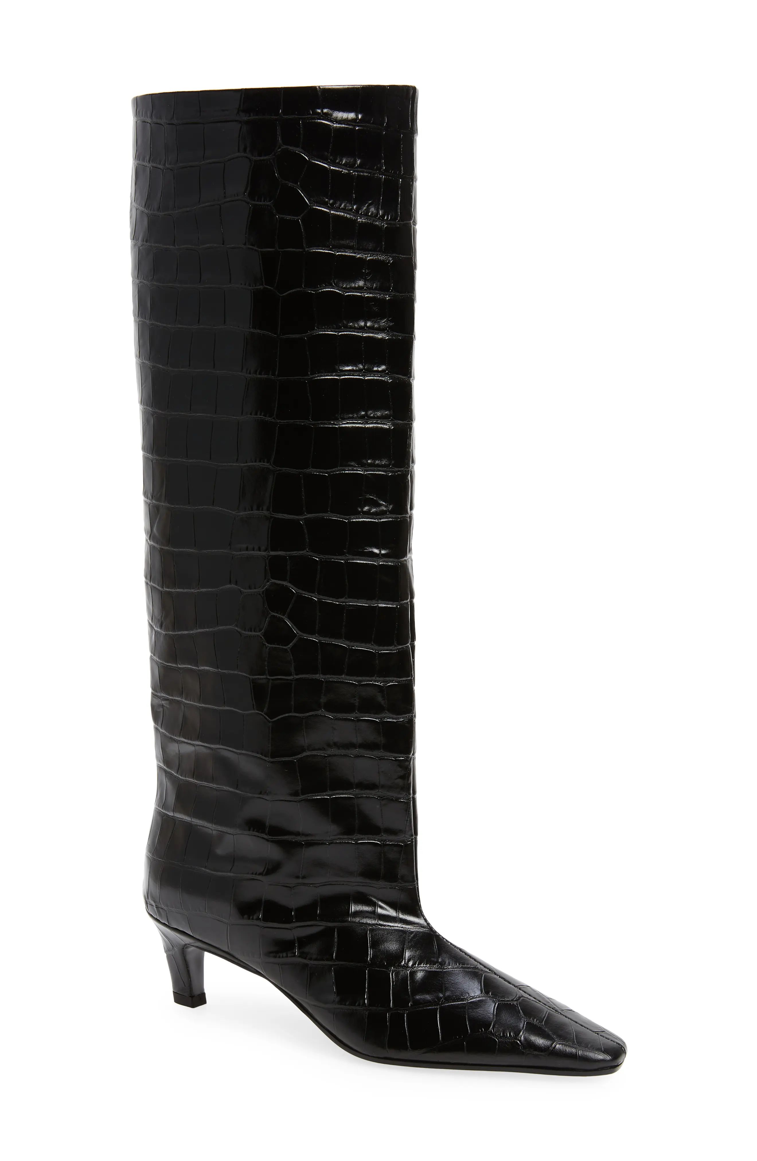 Toteme The Wide Shaft Croc Embossed Tall Boot in Black Croco at Nordstrom, Size 9Us | Nordstrom