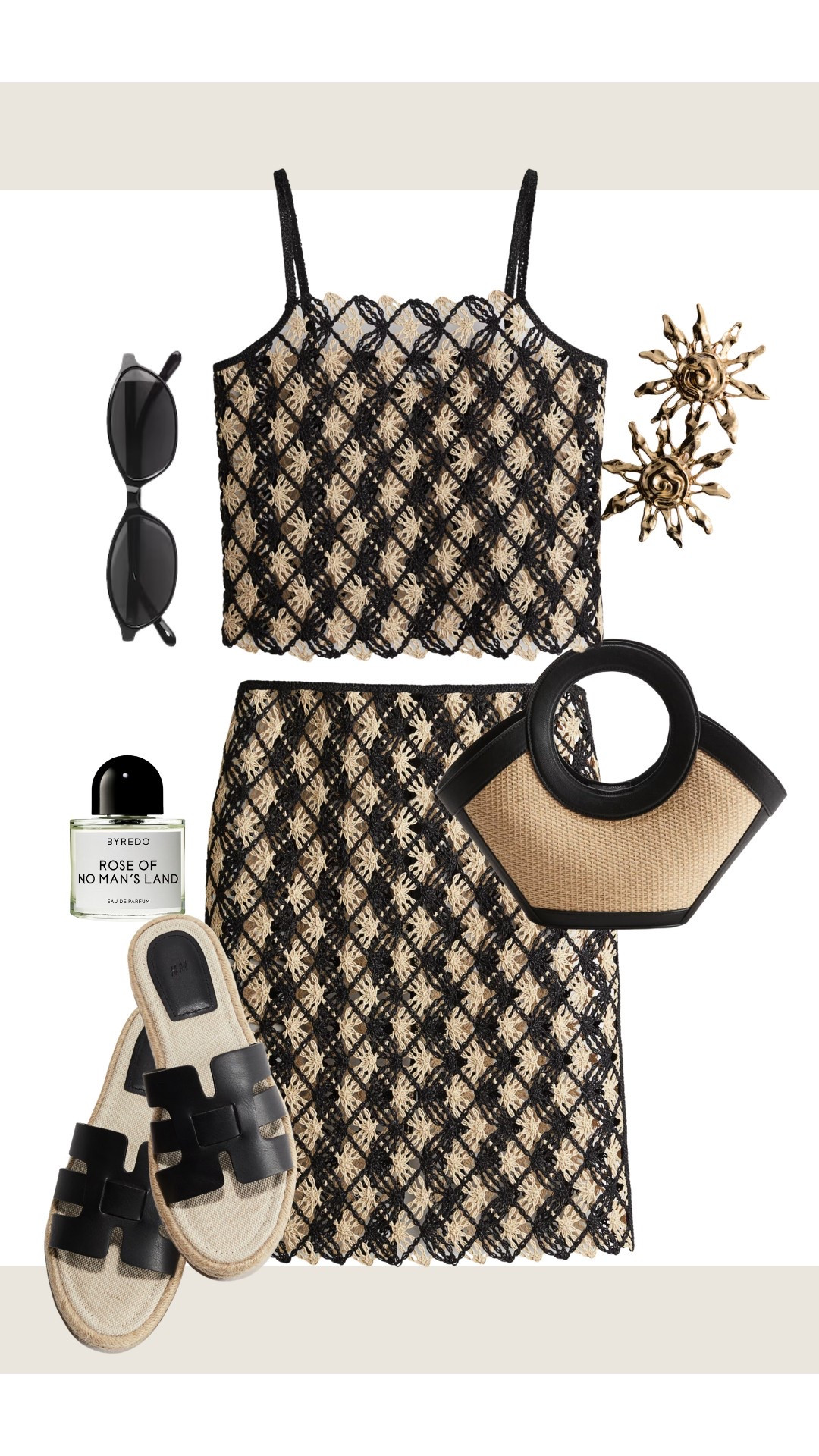 Crochet co-ord set- 
Matching top & skirt, black sandals, sunburst earrings, straw bag & black sunglasses, casual chic, matching set, holiday outfit, vacation style, summer outfit.

#LTKsummer #LTKtravel #LTKmodest