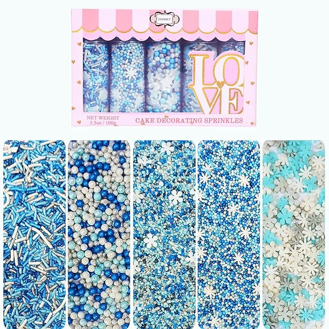 Confect Christmas Sprinkles | Sky Blue & White Mix | Edible Pearl, Flower & Vermicelli Sprinkles ... | Amazon (US)