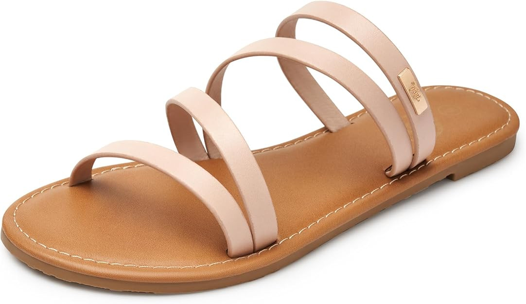 Trary Women's Flat Sandals,Strappy Flip Flops Dressy,Comfortable Slide for Girls' Summer | Amazon (US)