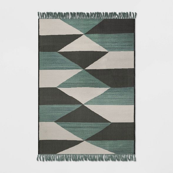 Diamond Fringed Outdoor Rug Gray/Teal - Project 62™ | Target
