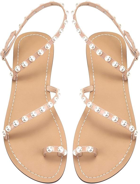 ZhuLinFeng Women'S Wedding Flat Sandals, White Lace Sandals, Beach Sandals, Wedding Party Dress W... | Amazon (US)