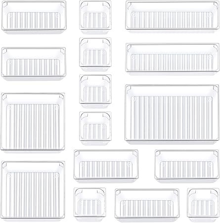 Kootek 16 Pcs Desk Drawer Organizer Set 5-Size Bathroom Drawer Tray Dividers Versatile Storage Bi... | Amazon (US)