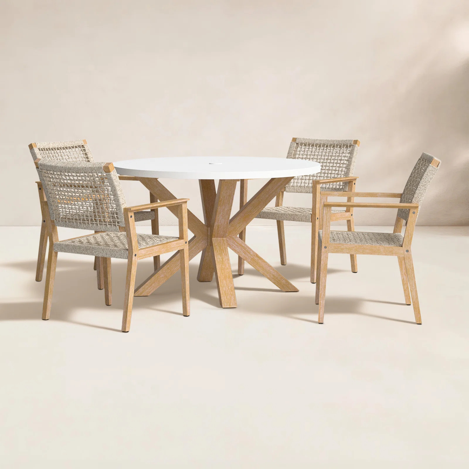 Fleur 5 Piece Eucalyptus Dining Set with Nautical Rope Chairs | Birch Lane
