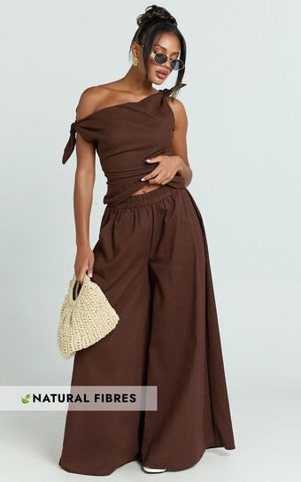 Tamara Pants - High Elasticated Waist Wide Leg Pants in Chocolate | Showpo (ANZ)