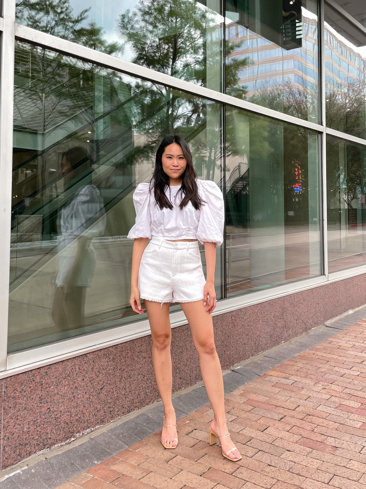 Neutral outfit, monochromatic outfit, all white outfit, tweed shorts, cropped shirt, puffy sleeve shirt, heels, neutral style, minimal style, capsule wardrobe

#LTKshoecrush #LTKstyletip #LTKunder100