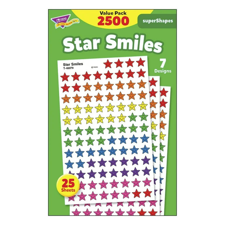 Trend, TEPT46917, Super Shapes Star Smiles Stickers, 2500 / Pack, Assorted - Walmart.com | Walmart (US)