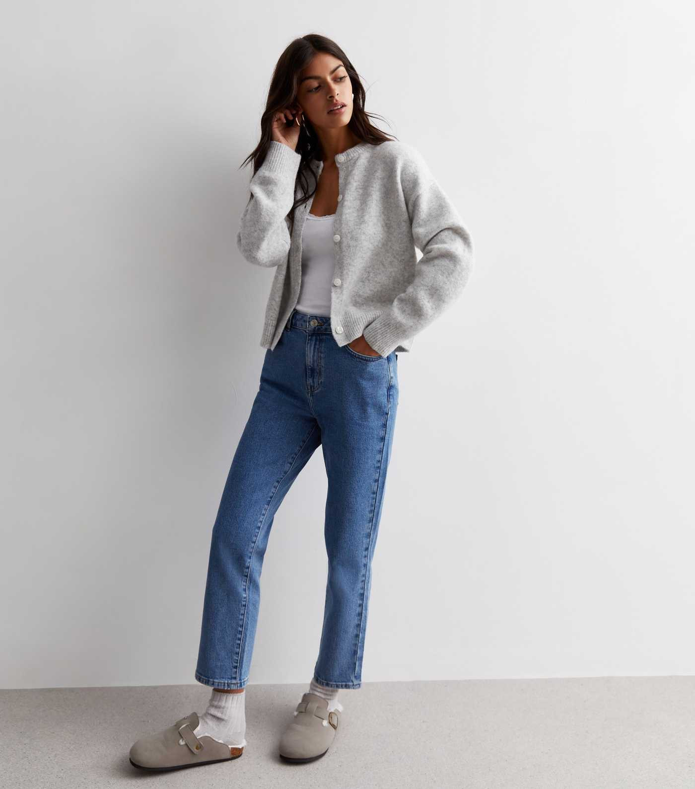 Pale Grey Knit Button Front Cardigan
						
						Add to Saved Items
						Remove from Saved Item... | New Look (UK)