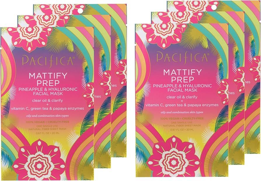 Pacifica Beauty Mattify Prep Pineapple & Hyaluronic Facial Mask, 6 Count | Amazon (US)