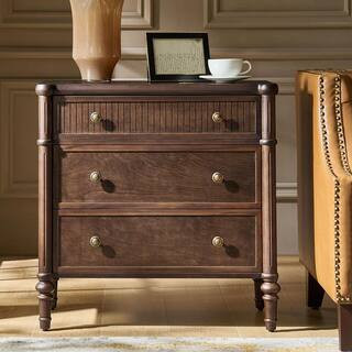 Roland Walnut 3-Drawer 28 in. W Nightstand with Built-In Charging Station | The Home Depot