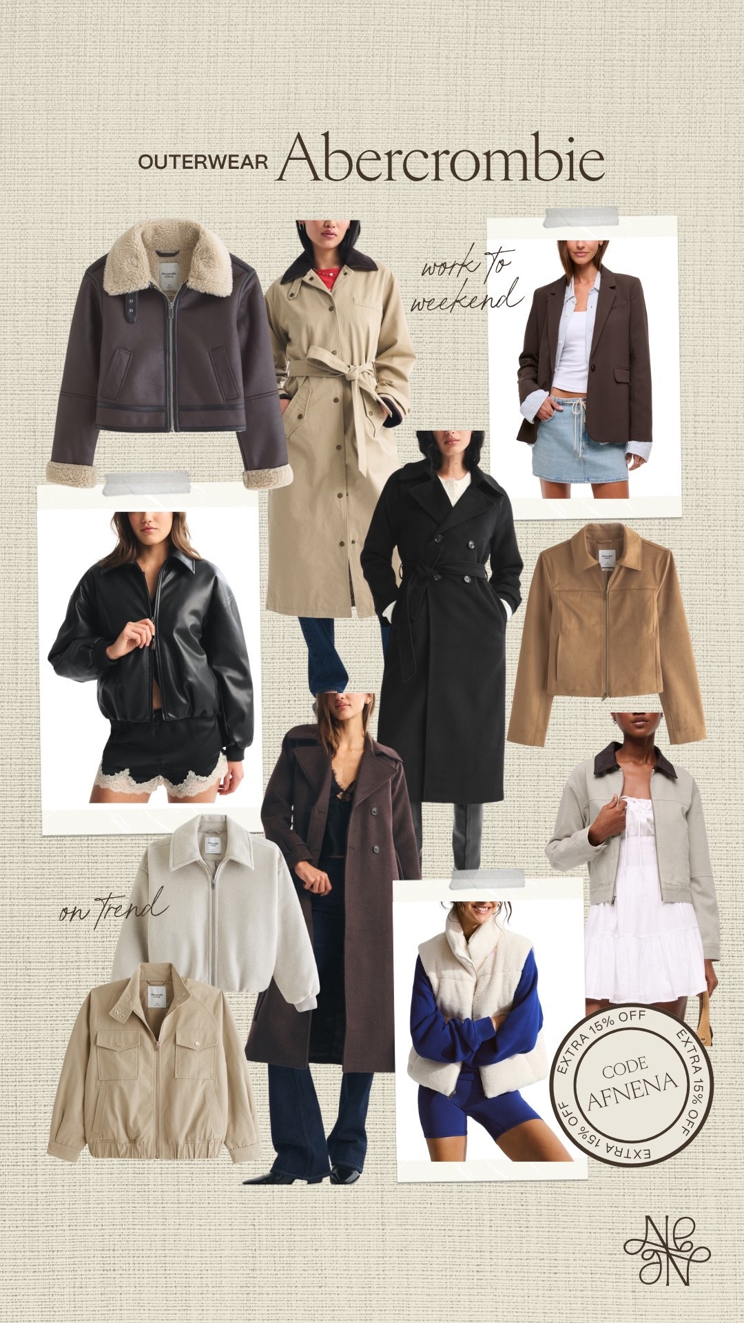 Use code AFNENA for an additional 15% OFF Abercrombie! All sweatshirts & sweatpants are 20-50% OFF + almost everything else is 15% off + my code stacks on top! 🤩 @abercrombie #abercrombiepartner

Fall outfit 
Fall fashion
Outerwear
Fall jacket
Fall coat 
Suede jacket
Barn jacket 
Wool coat 

#LTKFindsUnder100 #LTKSeasonal #LTKStyleTip