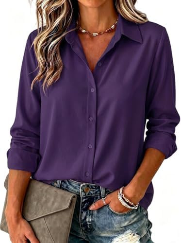 Zeagoo Blouse for Women Dressy Long Sleeve Button Down Shirts V Neck Tops | Amazon (US)
