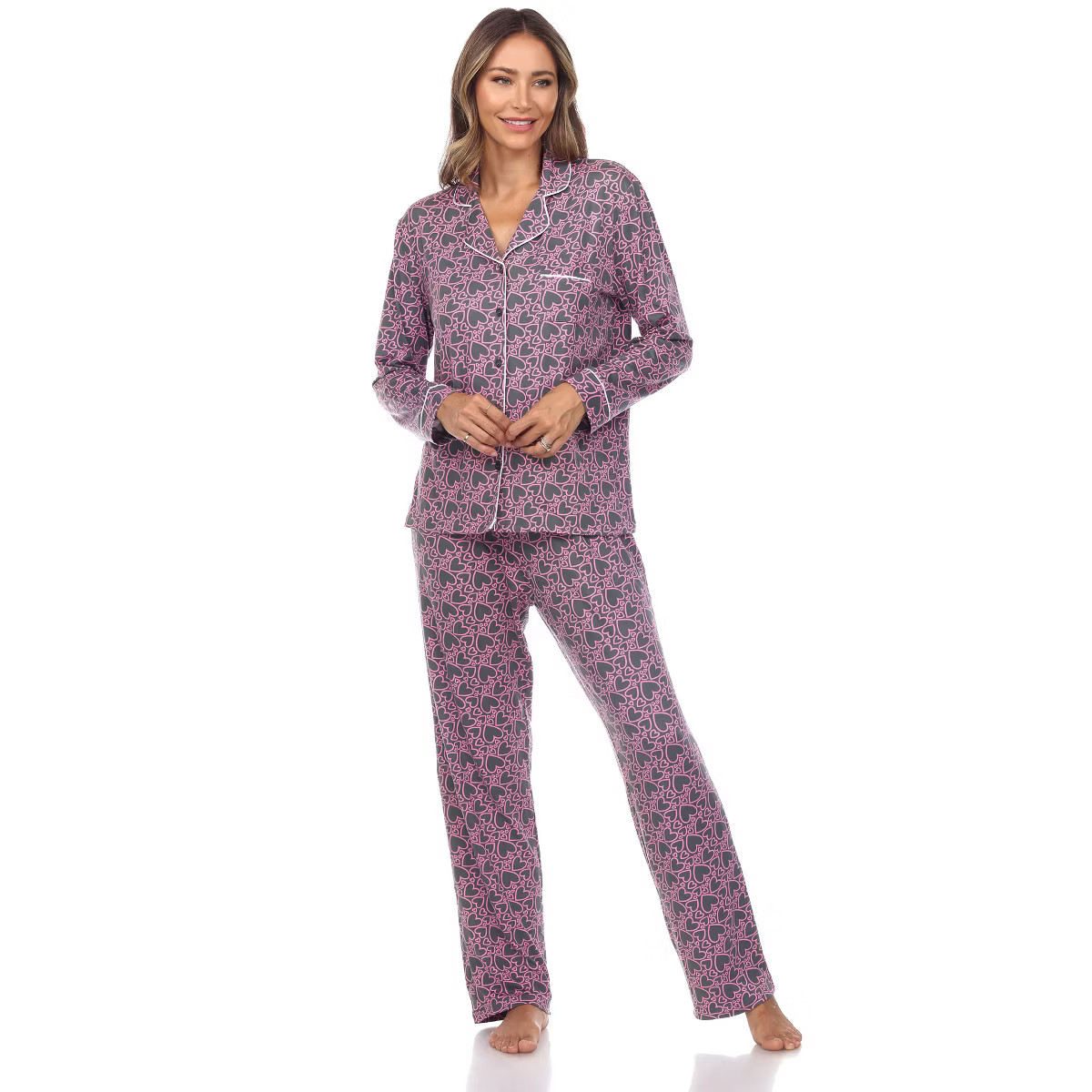 Women's Long Sleeve Heart Print Pajama Set - White Mark | Target