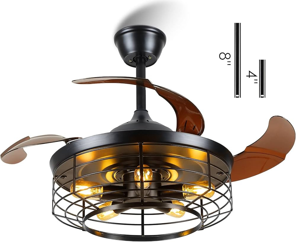 Asyko Retractable Ceiling Fans with Lights and Remote-Caged Farmhouse Ceiling Fan Lights Black, R... | Amazon (US)