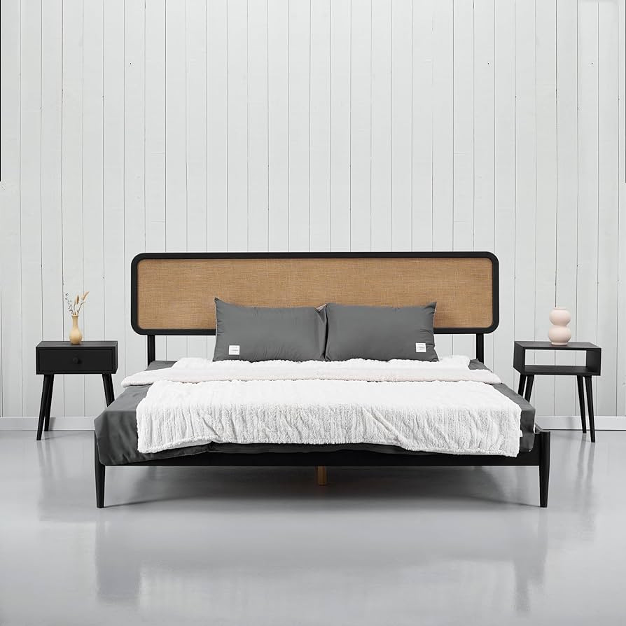 NTC Lupin Wooden Bed Frame with Headboard, Solid Oak and Rubber Wood Foundation with Silent Slats... | Amazon (US)