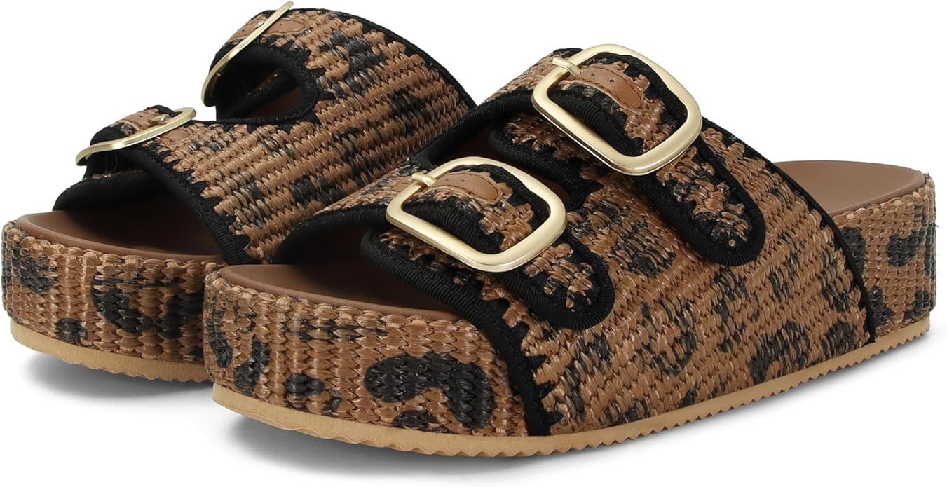 Raffia Sandals for Women Platform Slide Sandals Espadrille Adjustable Double Buckle Summer Comfor... | Amazon (US)