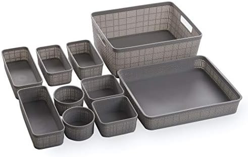 BINO 10-Piece Woven Plastic Storage Basket Set, Light Grey | Amazon (US)