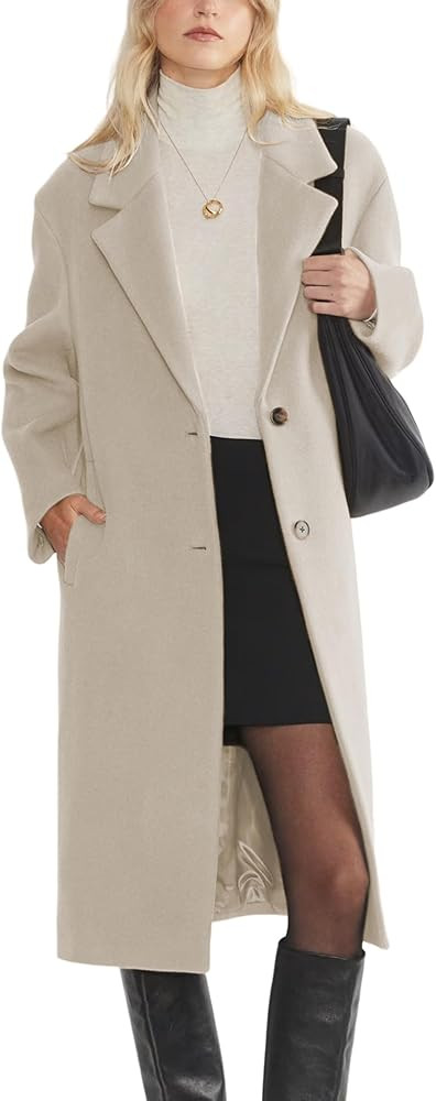 APAFES Womens Wool Coat Notch Lapel Winter Long Single Breasted Peacoat Trench Overcoat | Amazon (US)