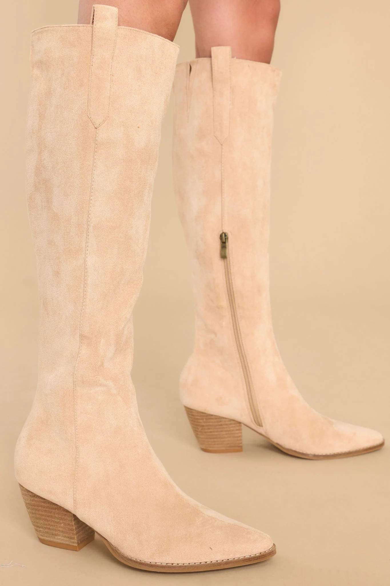 It's Been Real Taupe Boots | Red Dress 