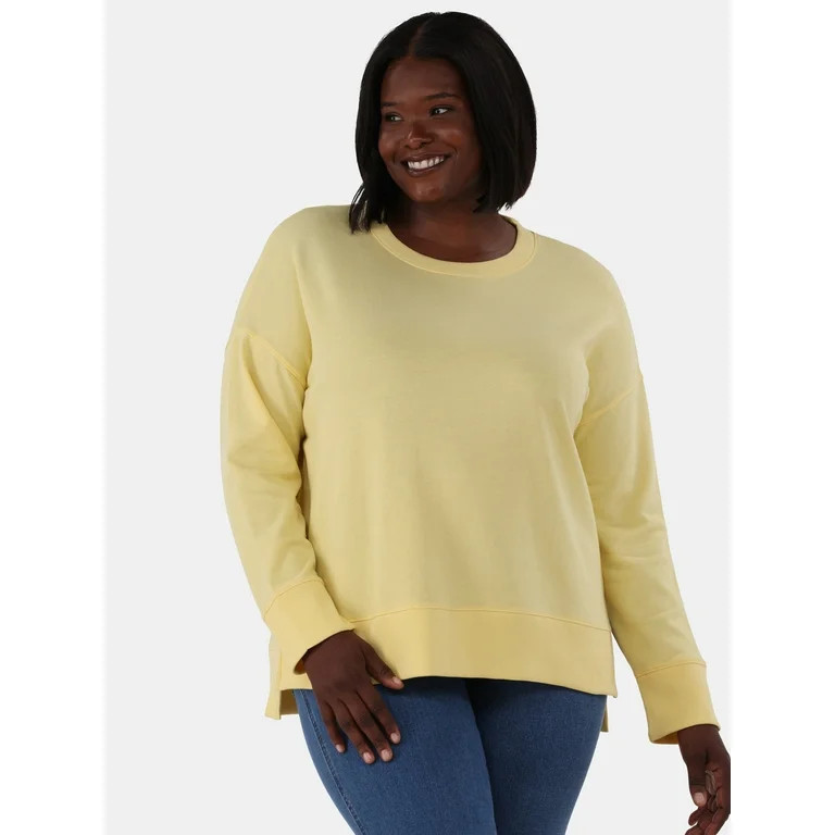 Time and Tru Women's Crewneck Sweatshirt with High-Low Hem, Sizes XS -4X | Walmart (US)