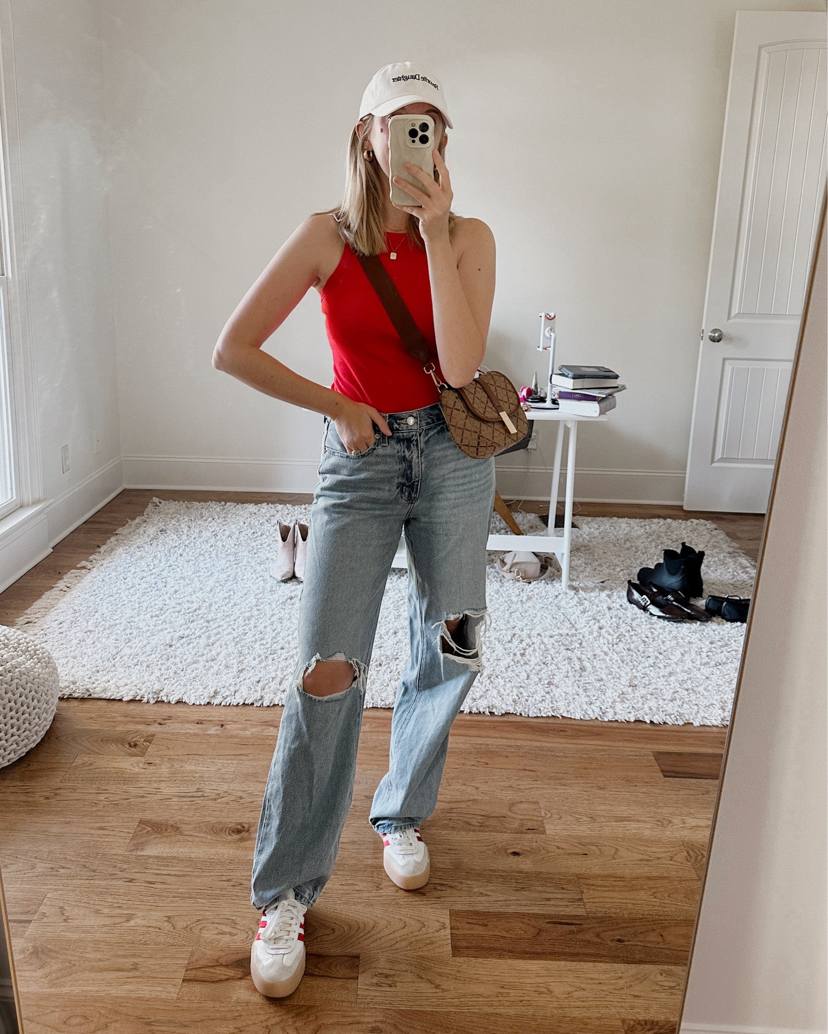 Wide leg jeans outfit idea by BarbiGia. Favorite daughter outfit. Mid rise loose 90s jeans. Adidas samba sneaker outfit. Saddle crossbody bag



#LTKStyleTip #LTKSeasonal #LTKItBag