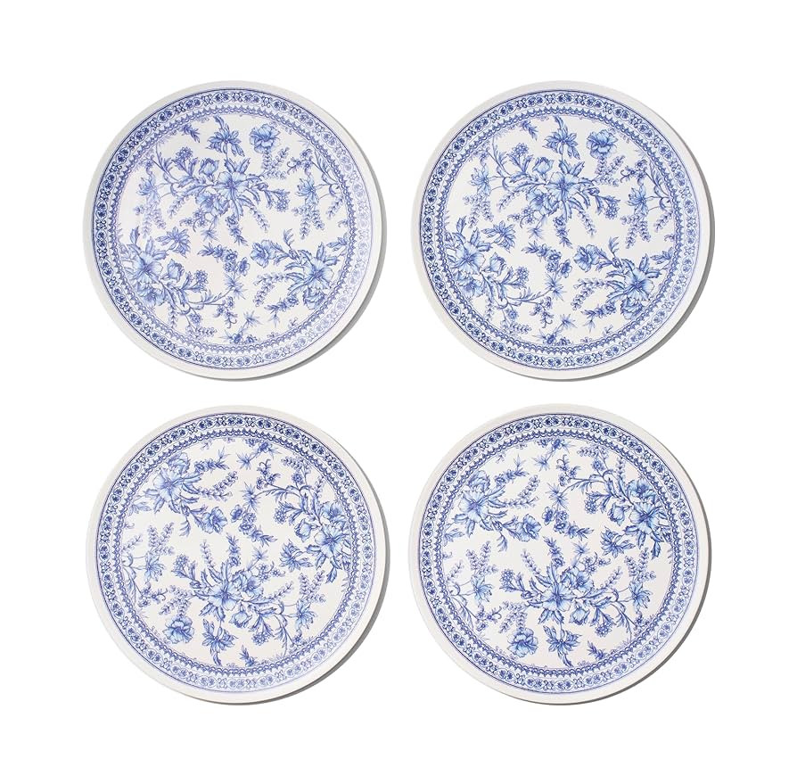 Coterie Bamboo Blue Toile Large Plates - 10” Reusable & Eco-Friendly Party Plates (4-Pack) | St... | Amazon (US)