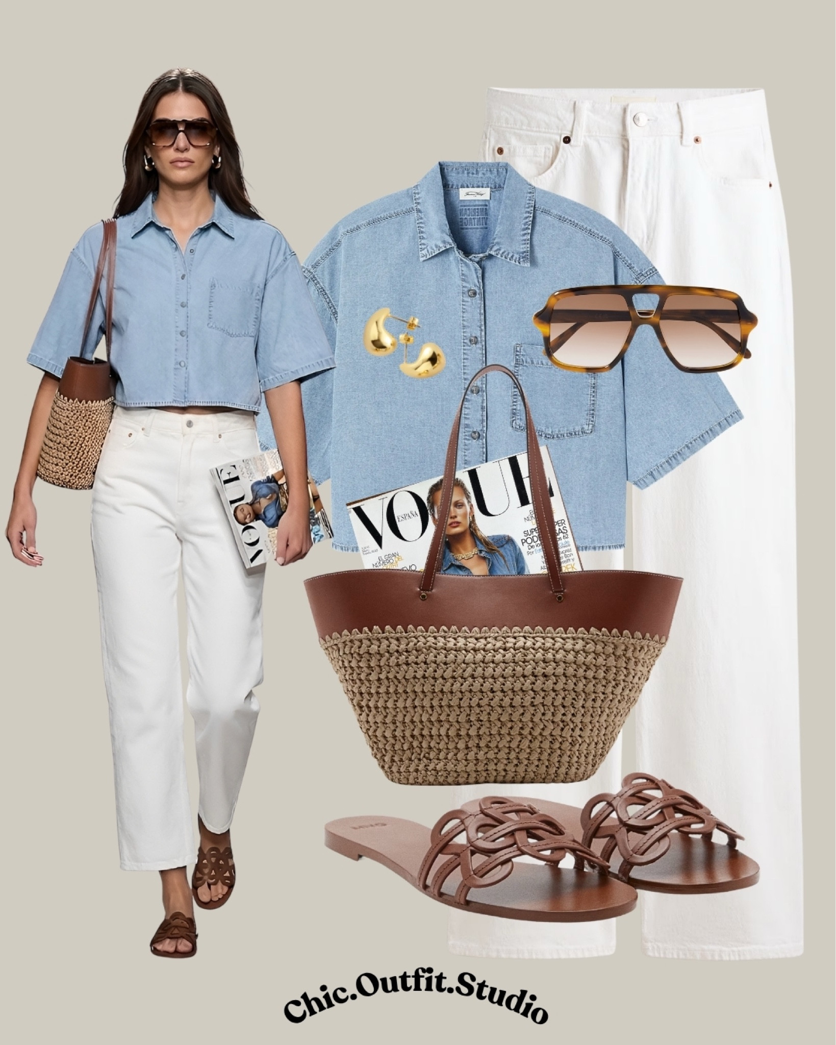 Light Denim & White Jeans Summer Outfit
💫A soft light denim short-sleeve shirt paired with crisp white jeans creates a timeless summer combination that always looks fresh and elevated. Styled with woven accessories and braided flat sandals, this look feels polished yet easy for everyday wear. 
💫Perfect for brunch dates, relaxed office days, sightseeing, cafés, travel outfits, or casual dinners during summer evenings.
💫Tags: white jeans summer outfit, denim shirt outfit women, chic casual summer outfit, woven bag outfit, European summer style, effortless classy outfit, minimalist summer fashion, summer smart casual outfit, polished casual style women, relaxed elegant outfit, everyday luxury style, summer neutrals outfit

#LTKbag #LTKsummer #LTKshoes