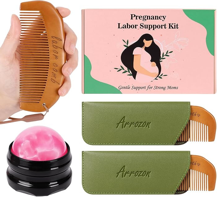 Arrozon 2 Pcs Labor Comb & Massage Roller Ball Kit, Birthing Pregnancy and Hospital Bag Must Have... | Amazon (US)