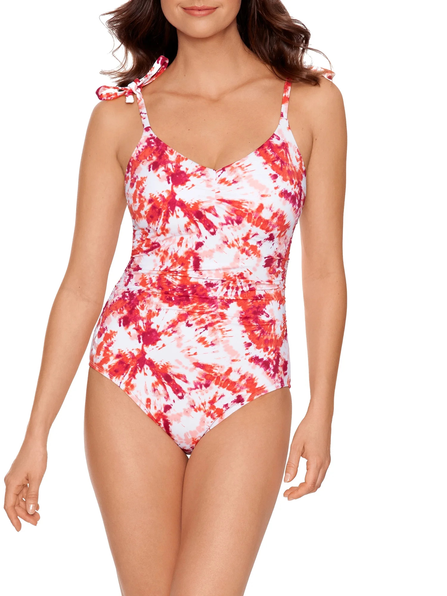 Time and Tru Women’s and Plus One Piece Tie Shoulder Swimsuit - Walmart.com | Walmart (US)