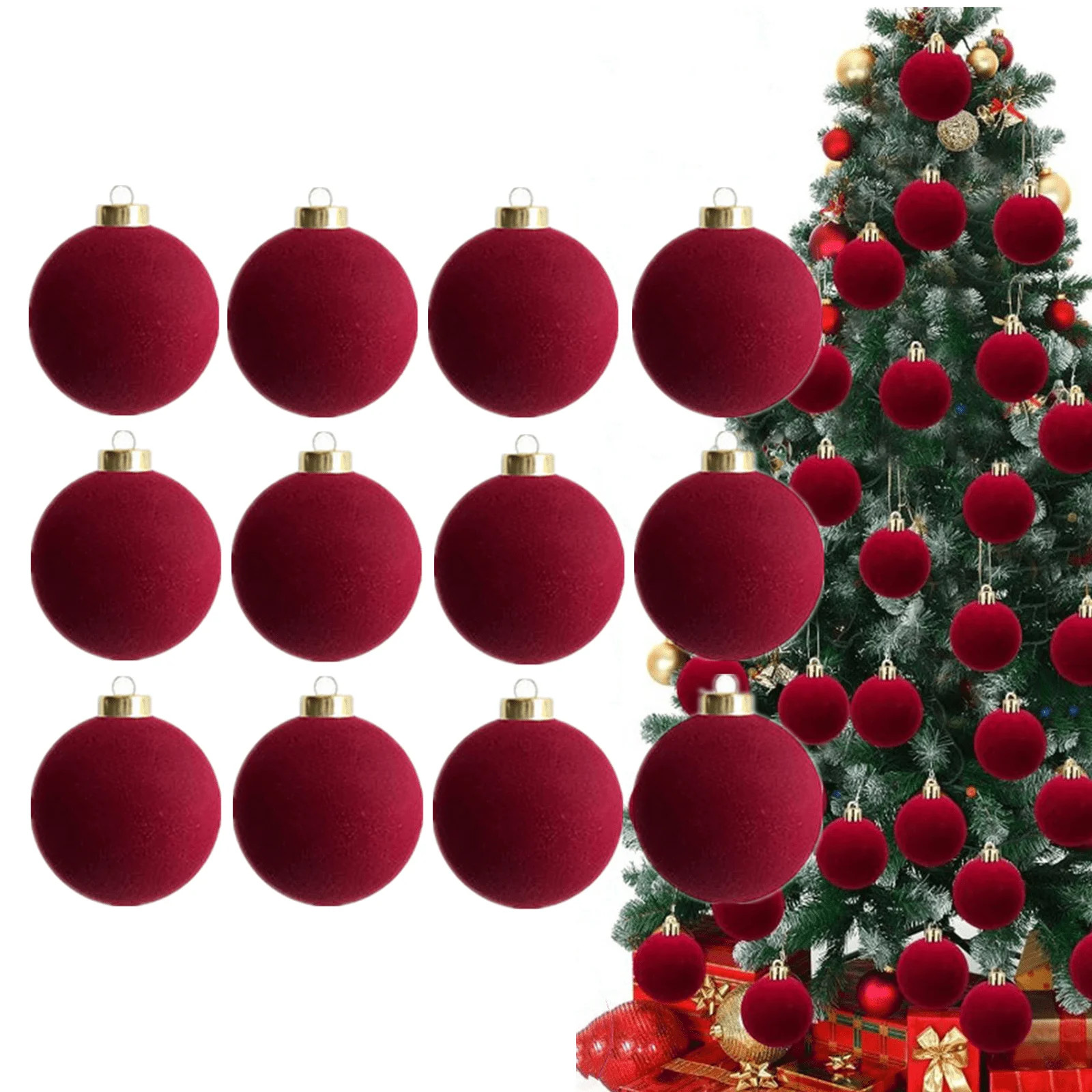 12PCS Red Velvet Christmas Ornaments Balls 2.36" Vintage Christmas Tree Decorations Shatterproof ... | Walmart (US)