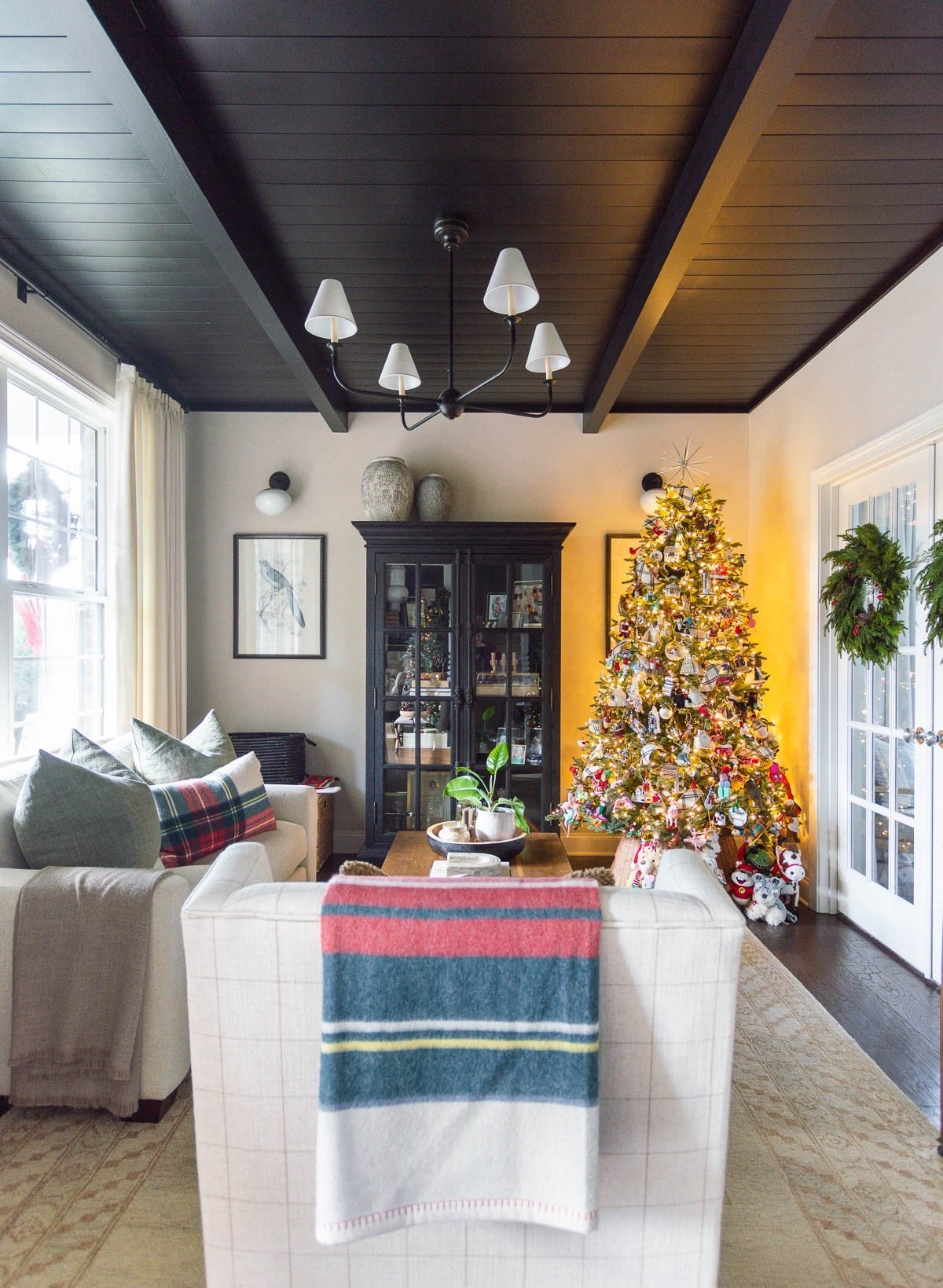 One of my favorite rooms to decorate during the holidays is the conversation room, since that Christmas tree is decorated with our family ornaments and special memories that we add to each year. nostalgia tree classic Christmas tree Christmas decor living room decor black ship lap ceiling French door wreaths

#LTKStyleTip 

#LTKHome #LTKHoliday