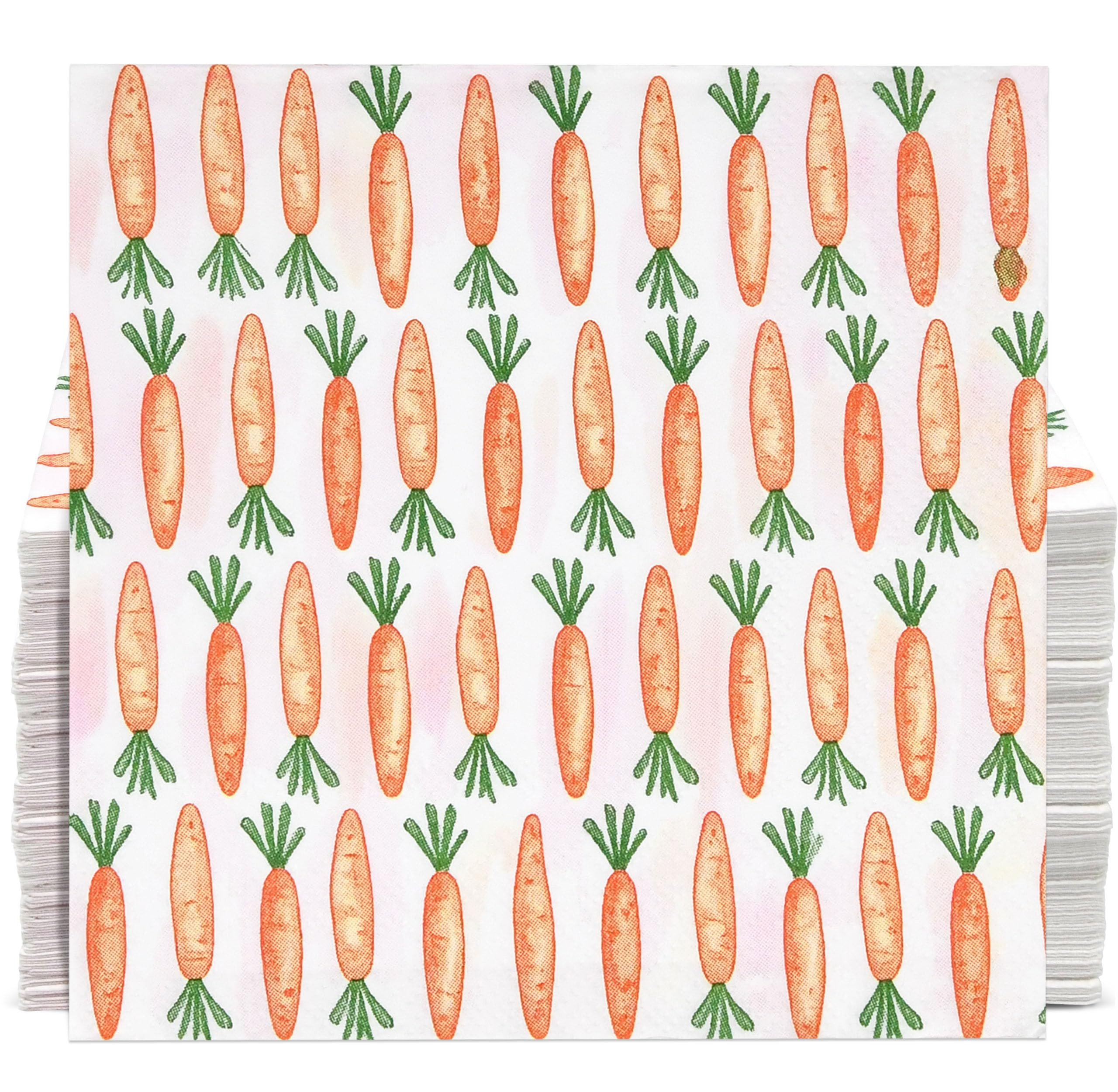 100 Pack Easter Carrot Cocktail Napkins – 3-Ply Disposable Beverage Napkins with Orange Carrot ... | Amazon (US)