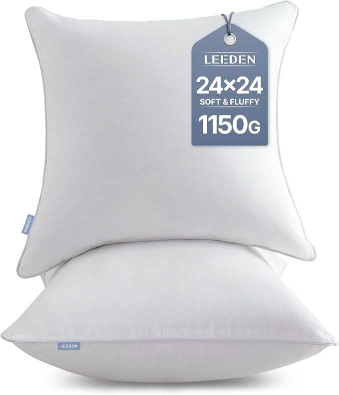 Leeden 24 x 24 Pillow Inserts (Set of 2) - Throw Pillow Inserts with 100% Cotton Cover - 24 Inch ... | Amazon (US)