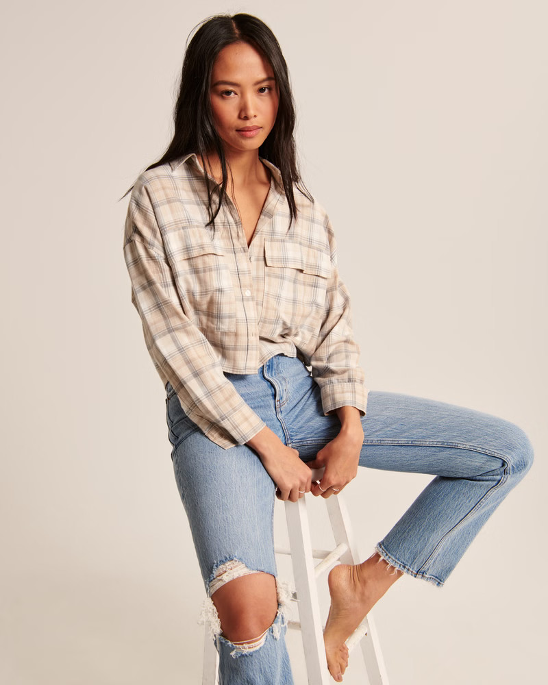 90s Cropped Boxy Flannel Button-Up Shirt | Abercrombie & Fitch (US)