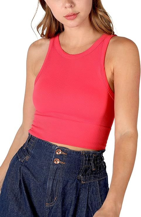 NIKIBIKI Women Seamless Chevron High Neck Crop Top, Made in U.S.A, One Size | Amazon (US)