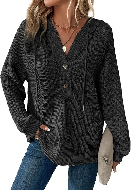 Amazon.com: Dokotoo Womens Fall Fashion Outfits Clothes 2024 Oversized Hoodies Sweatshirts Waffle... | Amazon (US)