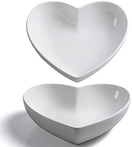Keponbee 2pcs Porcelain Big Heart-shaped Bowls White Deep Heart Plates Salad Bowl/Fruit Bowl for Des | Amazon (US)