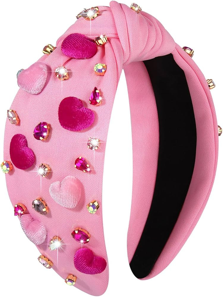 boderier Valentines Day Headband Red Pink Heart Headband Jeweled Crystal Knotted Headband Valenti... | Amazon (US)