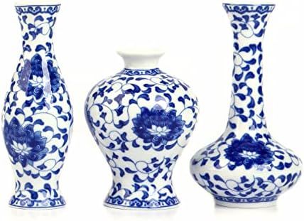 Blue and White Small Bud Vase Set, 3 Petite Vases for Window sill, idea Shelf décor and Coffee T... | Amazon (US)