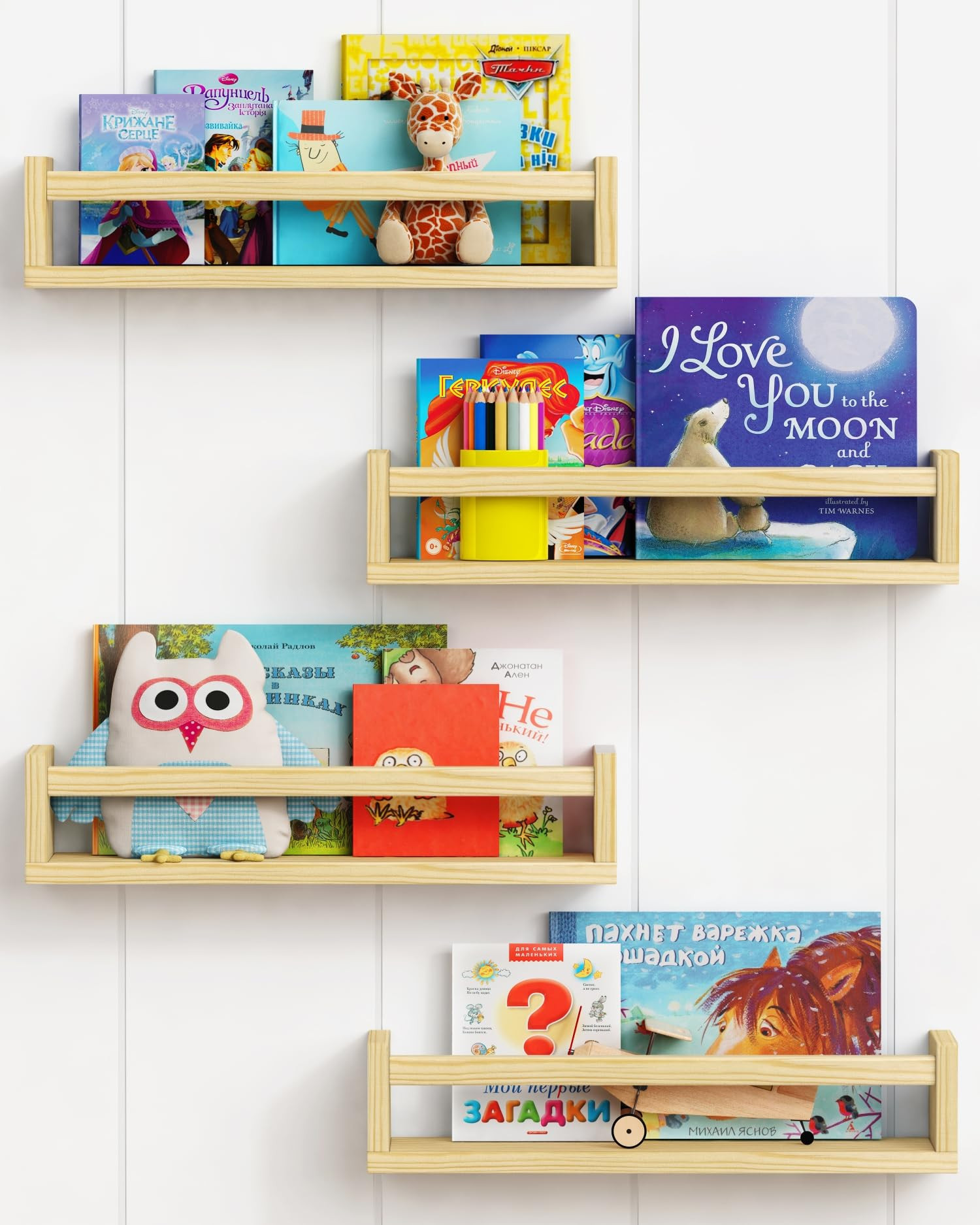 Forbena Natural Wood Nursery Book Shelves Wall Mounted, Floating Bookshelf for Kids Room, Toys an... | Amazon (US)